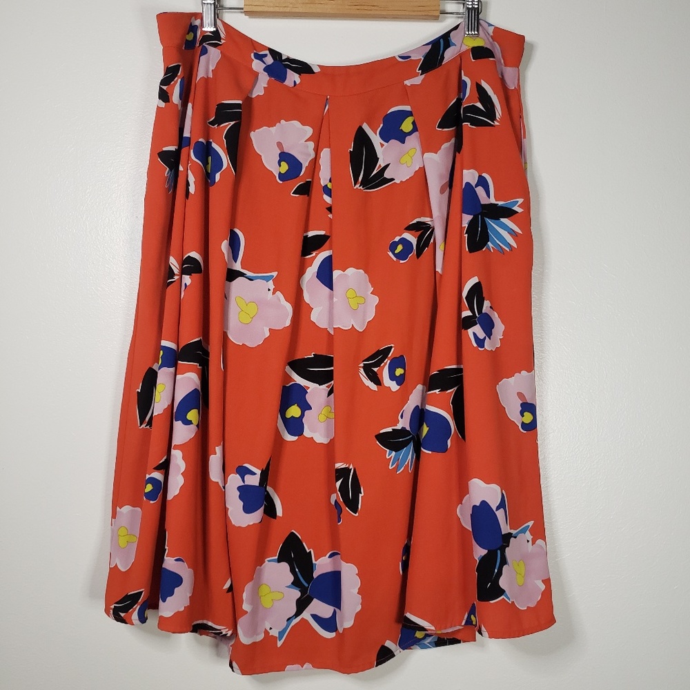 City Chic M 18 Plus Size Midi Skirt Red Floral